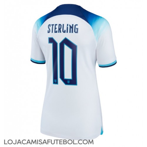 Camisa de Futebol Inglaterra Raheem Sterling #10 Equipamento Principal Mulheres Mundo 2022 Manga Curta